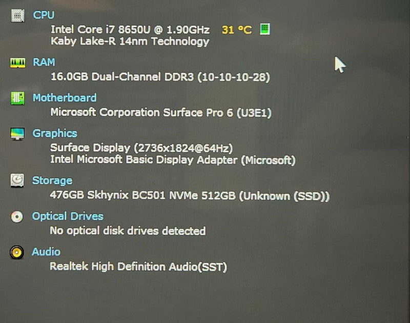 Microsoft Surface Pro 6 1796, i7-8650U, 16GB DDR3L, 512GB SSD  Lap200