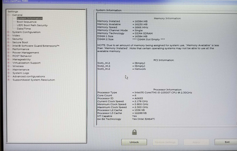 Dell OptiPlex 7080 USFF | Intel i5-10500T CPU @230 GHz | 16 GB RAM - NO HDD Q