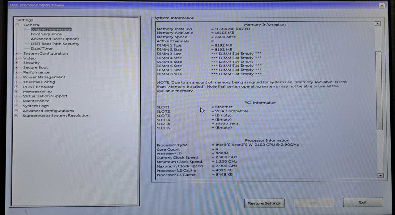 Dell Precision T5820 | Xeon W-2102 @2.90GHz, 16GB DDR4, No GPU/HDD