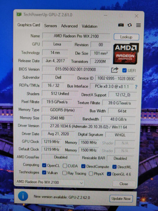 AMD Radeon Pro WX 2100 2GB GDDR5 Video/Graphics Card 03DWX7 %