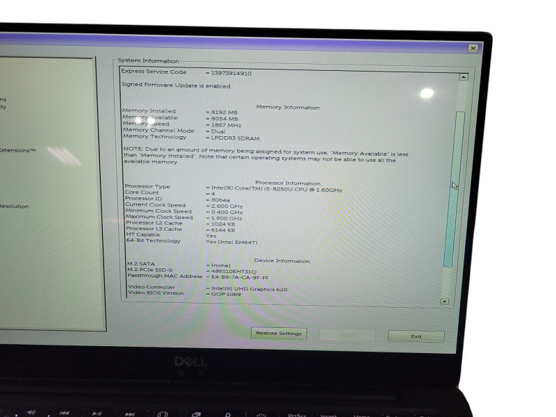 Dell XPS 13 9370| i5-8250U| 8GB DDR3L| 512GB SSD READ ! Lap200