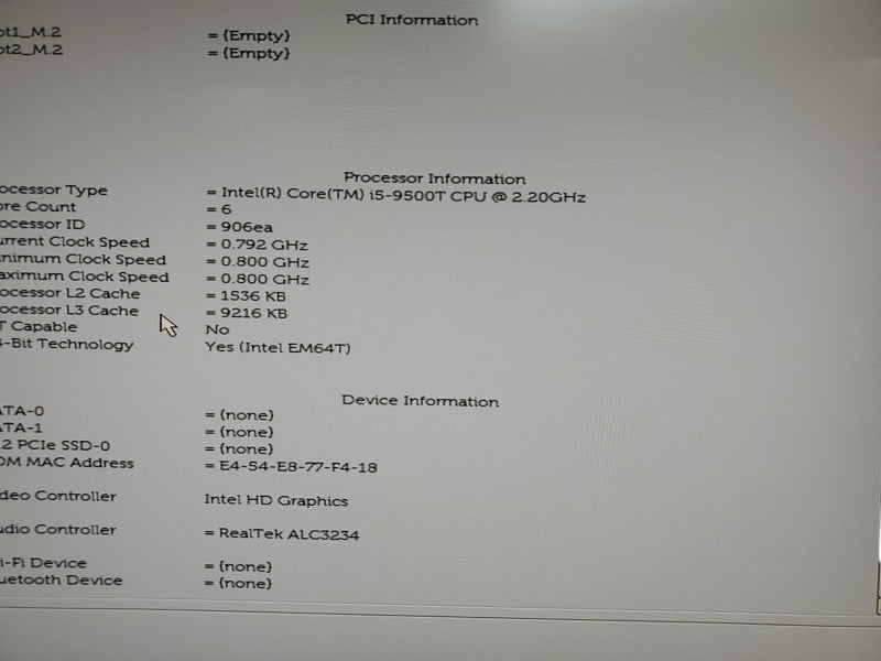 Dell Optiplex 3070 USFF | Intel i5-9500T @ 2.20GHz | 16GB | No HDD