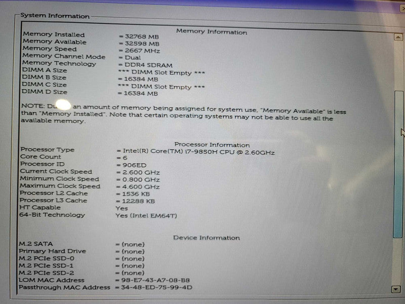 Dell Precision 7540| i7-9850H| 32GB DDR4| Quadro T1000| FOR PARTS/ REPAIR  β Lap200