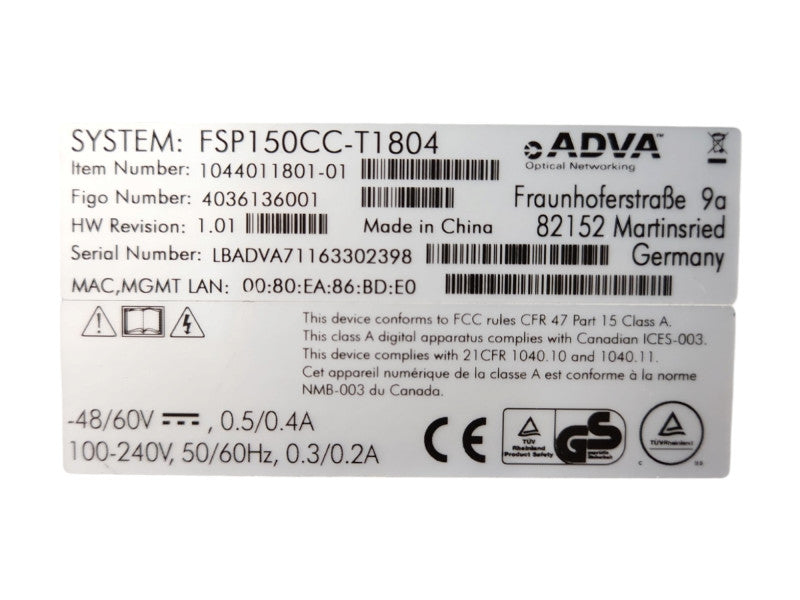 Adva FSP 150CC-T1804, Item Number: 1044011801-01, READ