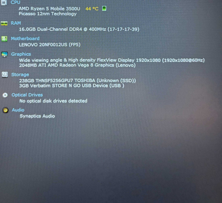 Lenovo ThinkPad E595 AMD Ryzen 5 3500U Radeon Vega GPU 16GB RAM 256GB SSD  Lap200