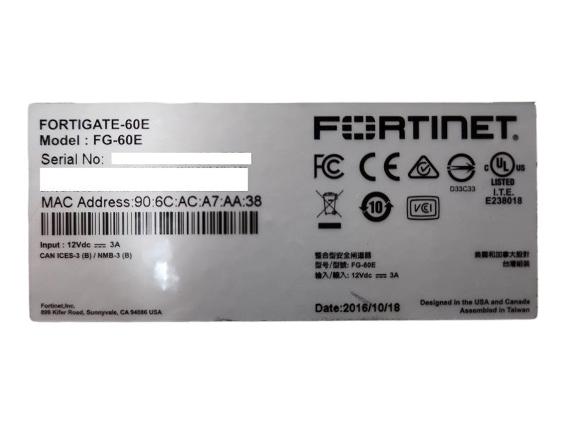 Fortinet Fortigate-60E FG-60E, Network Security Firewall, Factory Reset