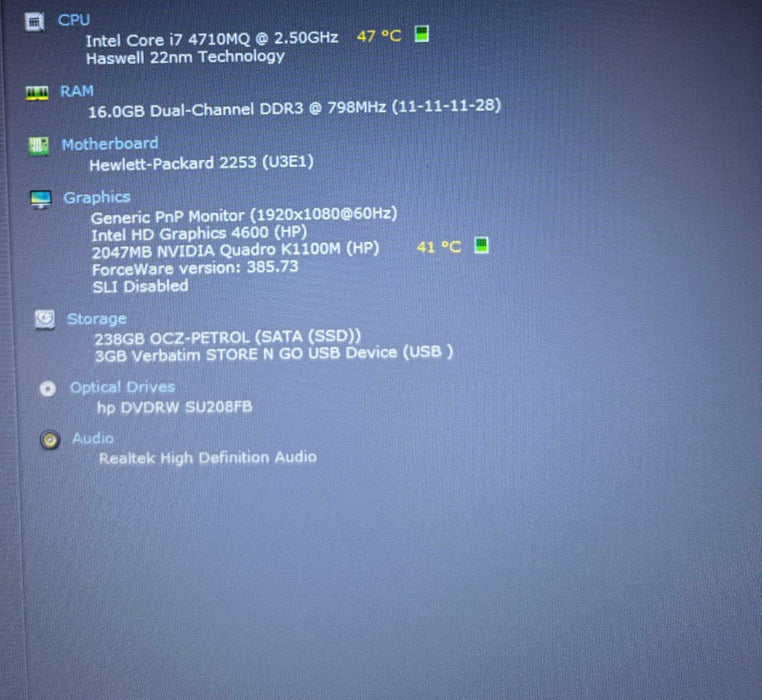 HP ZBook 15 G2 i7-4710MQ@2.5GHz QUADRO K1100M 2GB GPU 16GB RAM 256GB SSD  Lap200