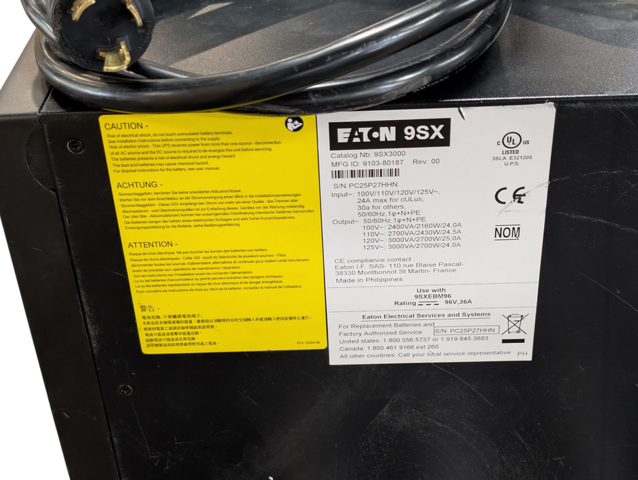 EATON 9SX 9SX3000 3000VA 2700W 24A 100-125V BackUp UPS  -
