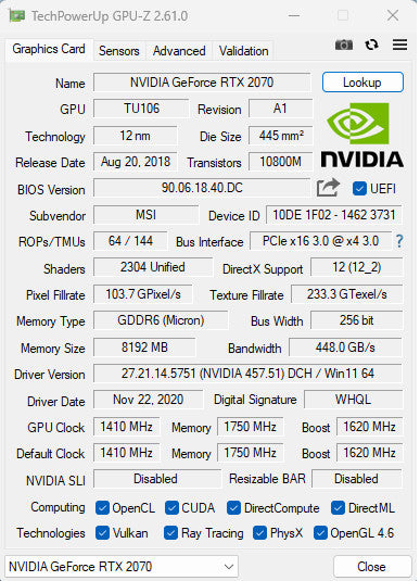 MSI GeForce RTX 2070 AERO 8GB GDDR6