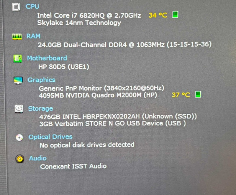 HP ZBook 15 G3 i7-6820HQ QUADRO M2000M 4GB GPU 4K LCD 24GB RAM 512SSD  Lap200