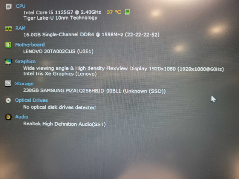 Lenovo ThinkPad E14 i5-1135G7@2.4GHz 16GB RAM 256GB SSD READ $ Lap200
