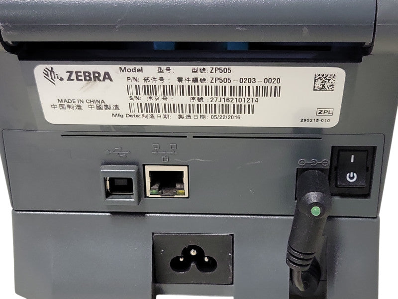 Zebra ZP505 Thermal Label Printer ZP505-0203-0020 w/ Power adapter, READ _