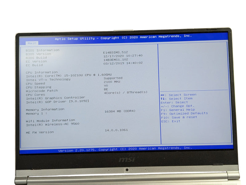 MSI Professional 14" Laptop Modern 14 A10M MS-14B3 Intel i5-10210U 16GB RAM - Lap200