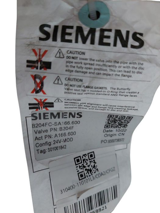 Siemens Valve PN:B204F  B204FC-SA126.600    24V -2P =