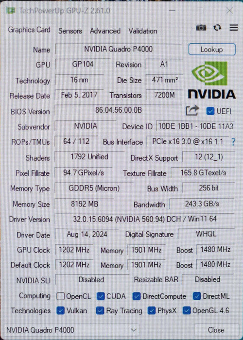 NVIDIA Quadro P4000, 8GB GDDR5 PCIe Professional Graphics Card, 4x DP
