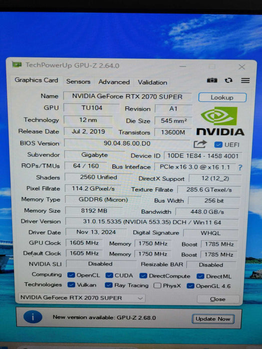 GIGABYTE NVIDIA RTX 2070 SUPER Windforce OC 3X 8GB GDDR6 Graphics Card  !