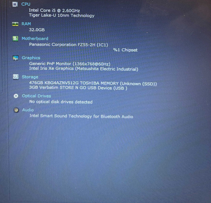 Panasonic ToughBook FZ-55 i5-1145G7 32GB RAM 512GB SSD 910Hrs!