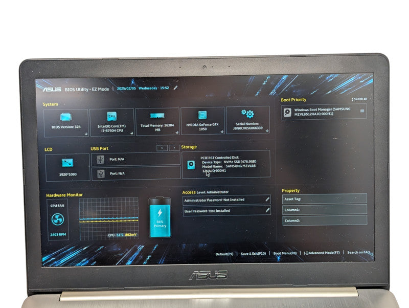 ASUS VivoBook Pro N580G Intel Core i7-8750H 16GB RAM 512GB NVMe GTX 1050 - Lap200