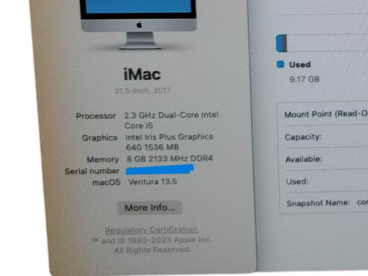 Apple iMac 21.5" A1418  2017 Core i5-7360U 2.30GHz 8GB RAM 1TB