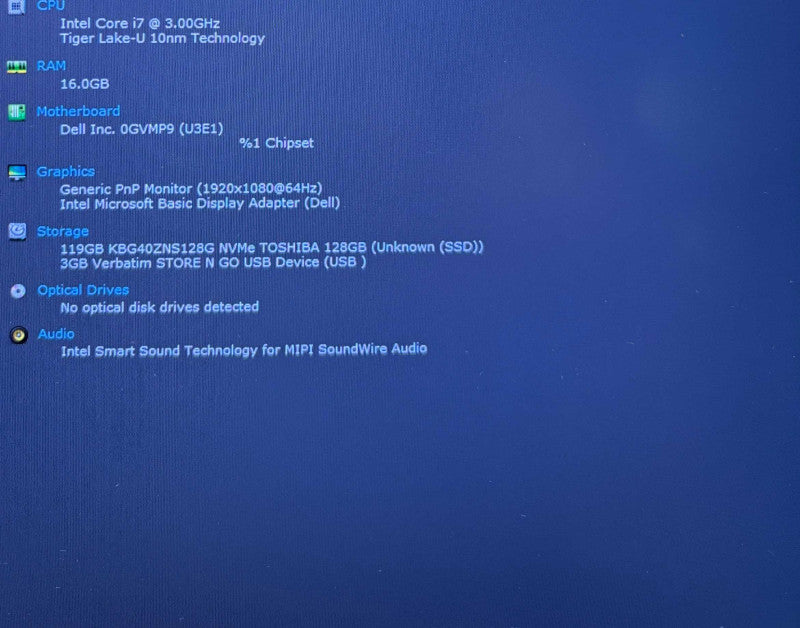 Dell Latitude 9520 Intel i7-1185G7@3GHz 16GB RAM 128GB SSD No Power Adapter  Lap200