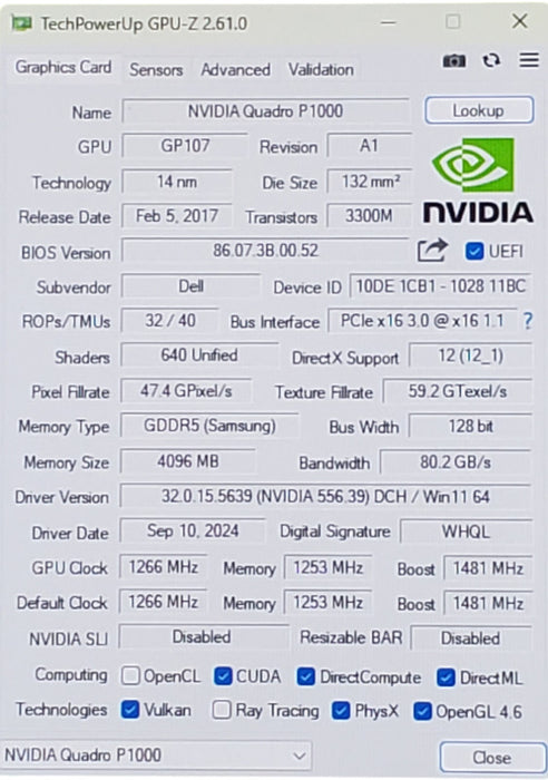 NVIDIA Quadro P1000 | 4GB GDDR5 Graphics Card | 4x MiniDP