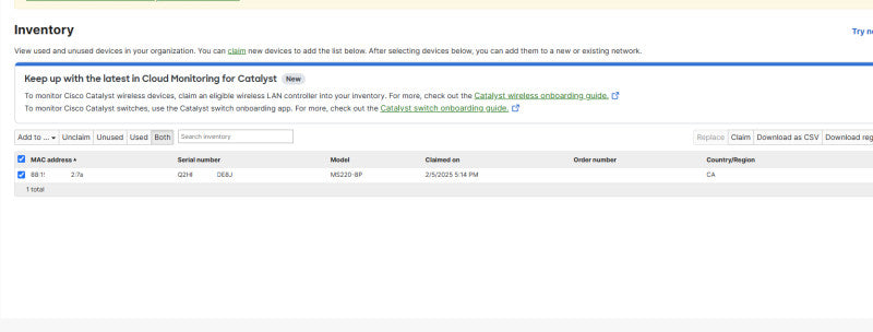 Cisco Meraki MS220-8P Cloud Managed Switch Unclaimed $