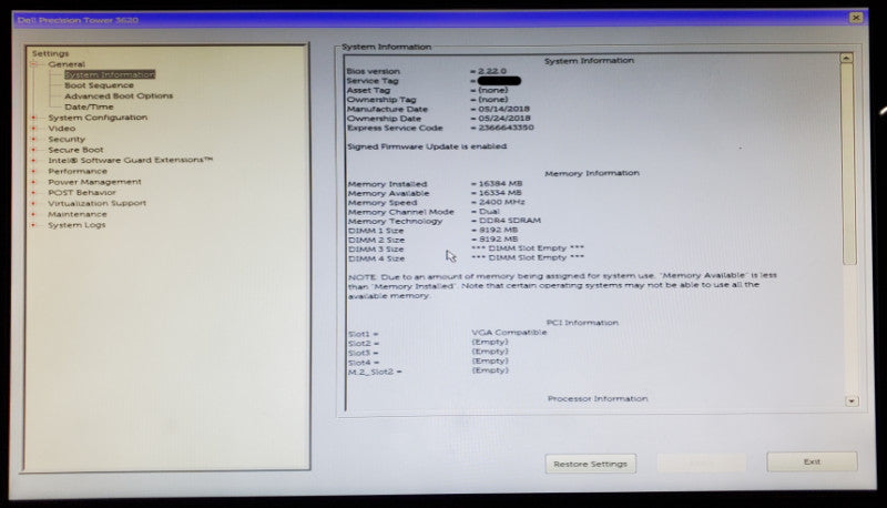 Dell Precision T3620 | Xeon E3-1270 v6 | 16GB DDR4 | No HDD | K2000