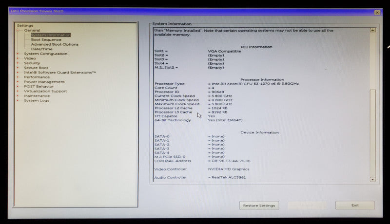 Dell Precision T3620 | Xeon E3-1270 v6 | 16GB DDR4 | No HDD | K2000