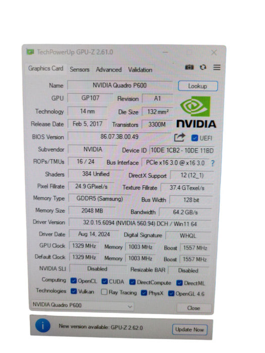 NVIDIA QUADRO P600 2GB PCIE %