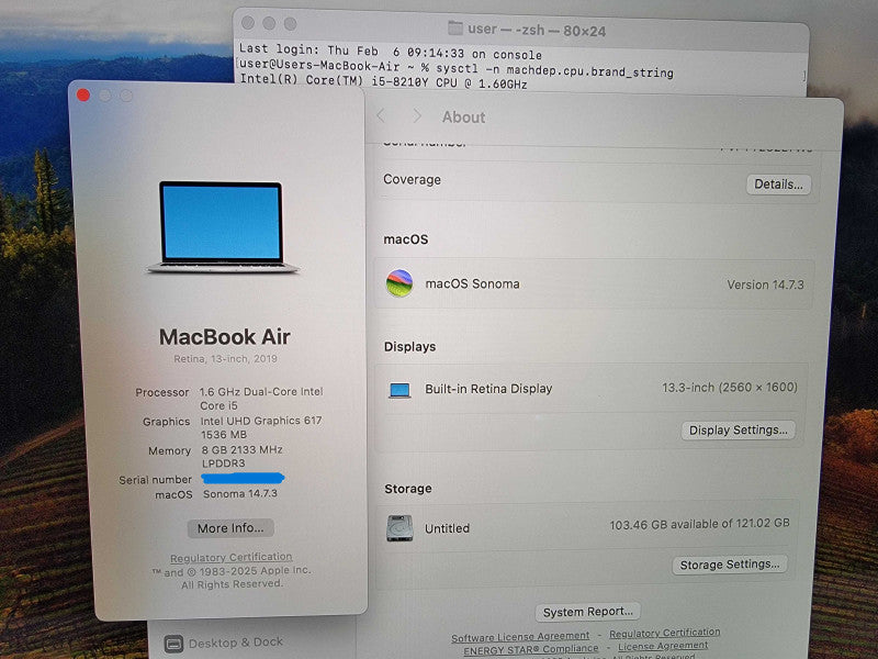 Apple MacBook Air 13" 2019 A1932 | i5-8210Y @1.6GHz 8GB RAM 128GB SSD - READ
