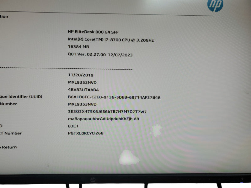 HP EliteDesk 800 G4 SFF Core i7-8700 | 16GB RAM | No HDD Q