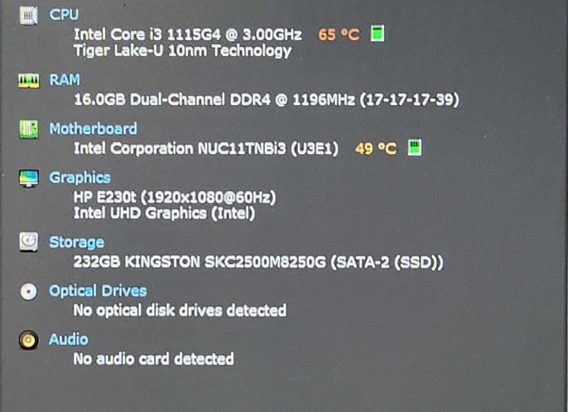 Intel NUC NUC11TNBi3 Mini PC, i3-1115G4 3.00GHz, 16GB DDR4, 256GB NVMe, WiFi