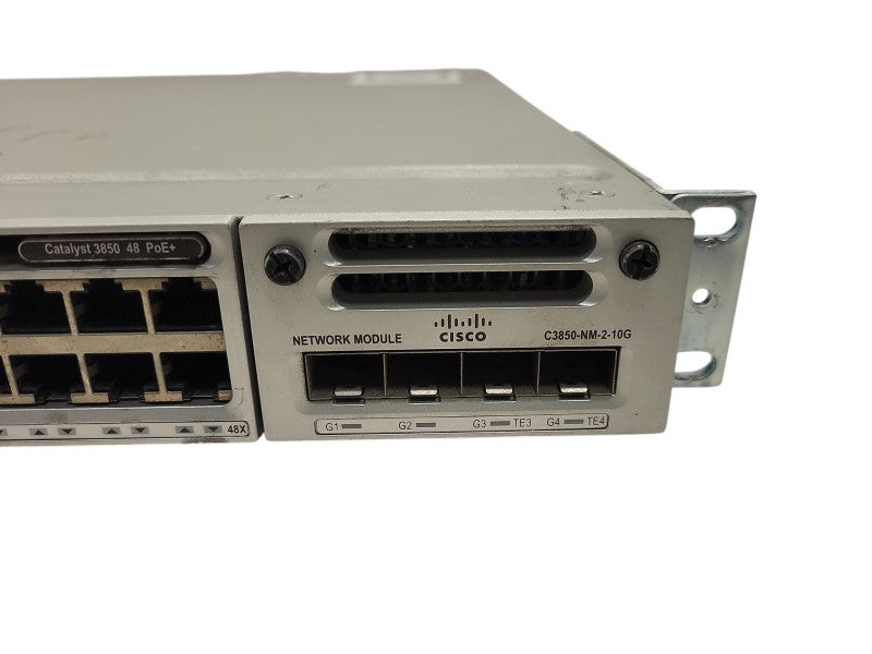 Cisco WS-C3850-48F-S 48-Port Gigabit PoE+ Switch 1x 1100W PSU C3850-NM-2-10G  $