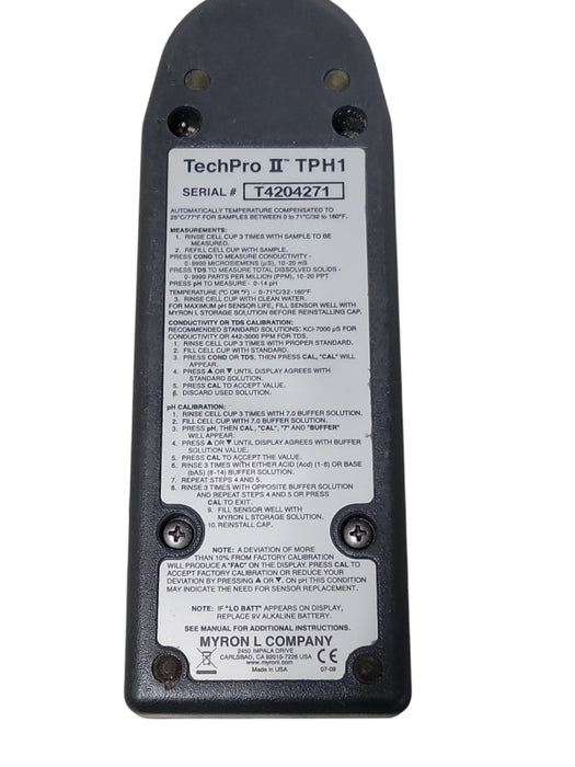Myron L TPH1 TechPro II pH/Conductivity/TDS/Temperature Meter, READ _