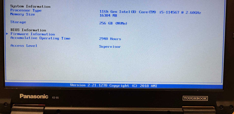 Panasonic ToughBook FZ-55 Intel Core i5-1145G7 16GB RAM 256GB SSD 2940Hrs.