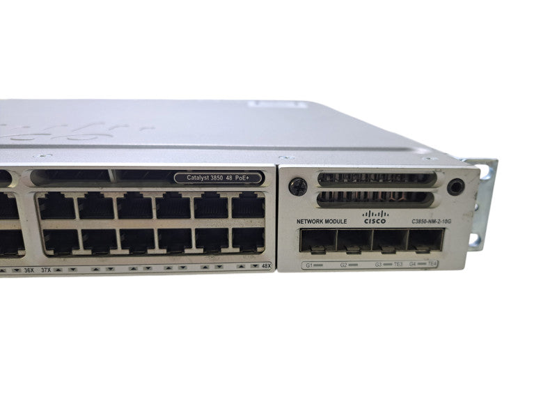 Cisco WS-C3850-48F-S | 48-Port Gigabit PoE+ Switch w/ C3850-NM-2-10G, 1100WAC