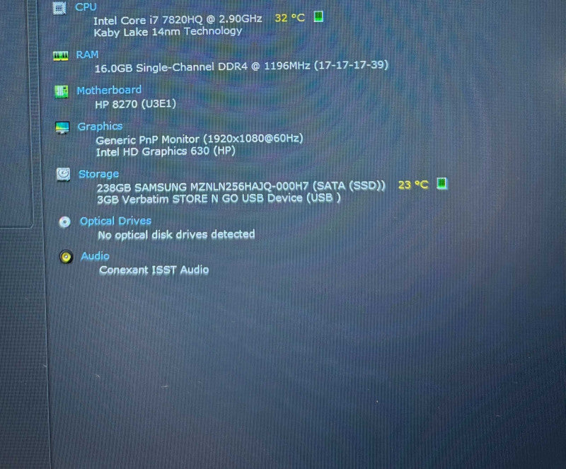 HP Zbook 17 G4 i7-7820HQ@2.9GHx Intel HD 630 GPU 16GB RAM 256GB SSD  Lap200