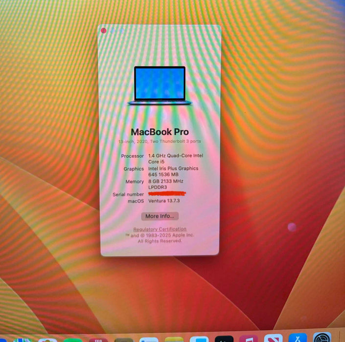 Apple MacBook Pro 13" TouchBar 2020 i5-8257U 8GB 256SSD Dented Corner READ!