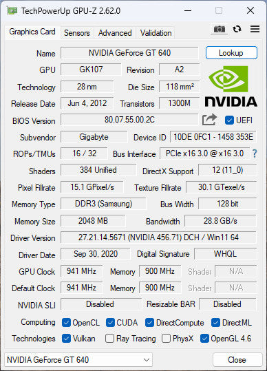 GIGABYTE NVIDIA GEFORCE GT 640 2GB PCIE %