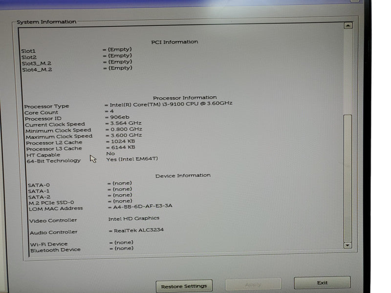 Dell Optiplex 3090 I3-9100 @3.60GHz | 16GB RAM | No HDD
