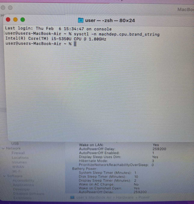 Apple MacBook Air 13-inch 2017 i5-5350U 8GB 256SSD No Power Adapter