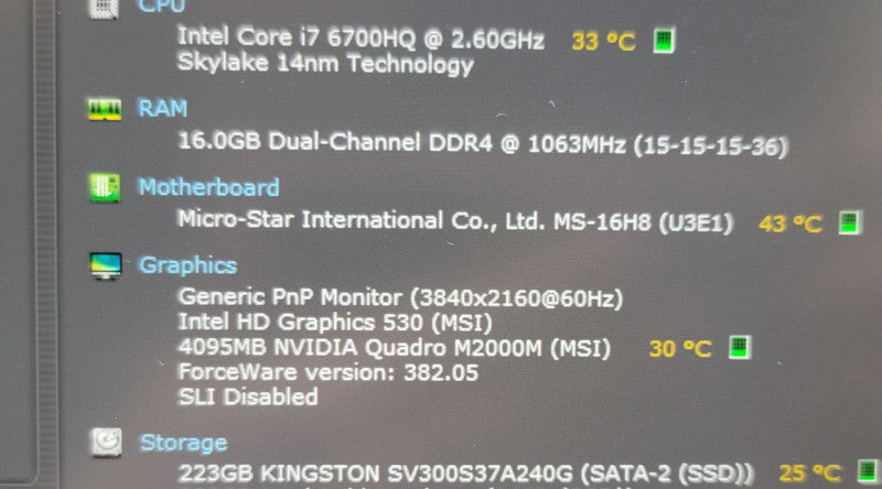 MSI WS60| i7- 6700HQ| 16GB DDR4| Quadro M2000| 256GB SSD READ β Lap200