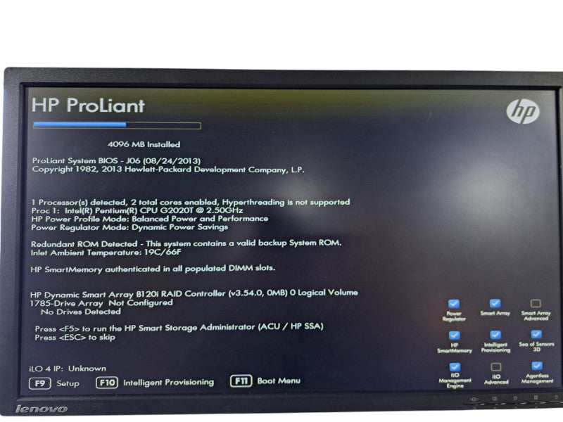 HP ProLiant MicroServer Gen8 | Pentium G2020T @2.50GHz, 4GB Ram, B120i RAID