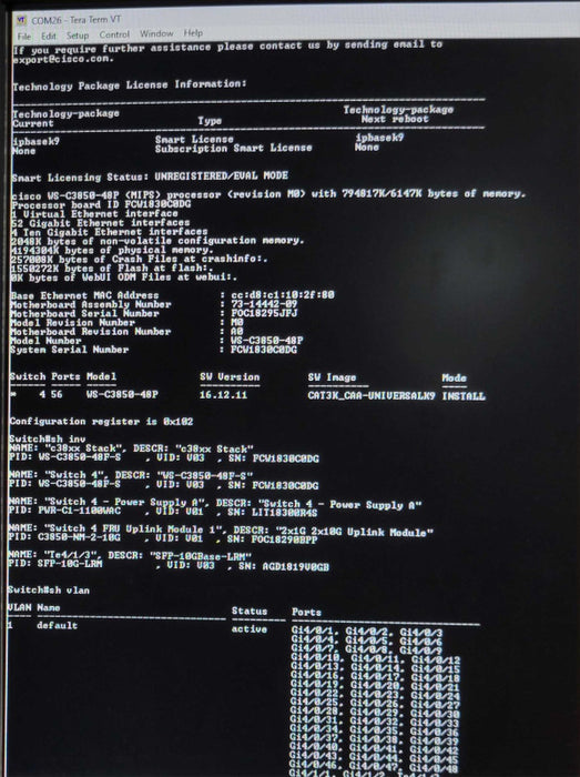Cisco WS-C3850-48F-S 48-Port Gig PoE+ Switch w/ C3850-NM-2-10G 1100WAC, READ _