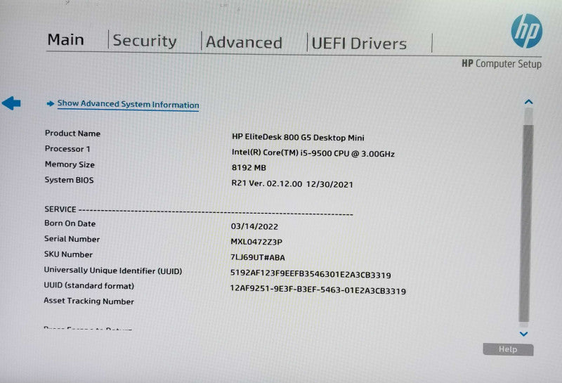 HP EliteDesk 800 G5 USFF | Intel i5-9500 CPU @3.0GHz | 8GB RAM - NO HDD