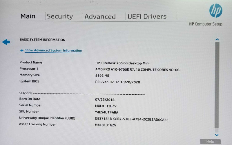 HP EliteDesk 705 G3 USFF | AMD PRO A10-9700E R7 | 8GB RAM - NO HDD  Q