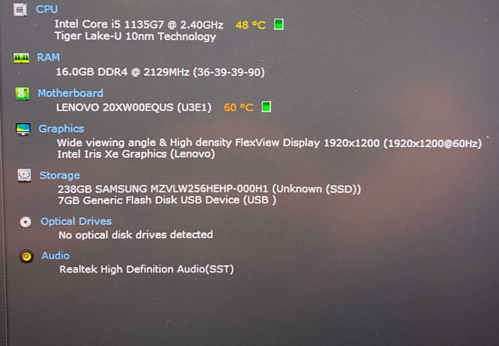 Lenovo ThinkPad X1 Carbon Gen 9 Core i5-1135G7@2.40GHz 16GB RAM 256GB SSD Q Lap200