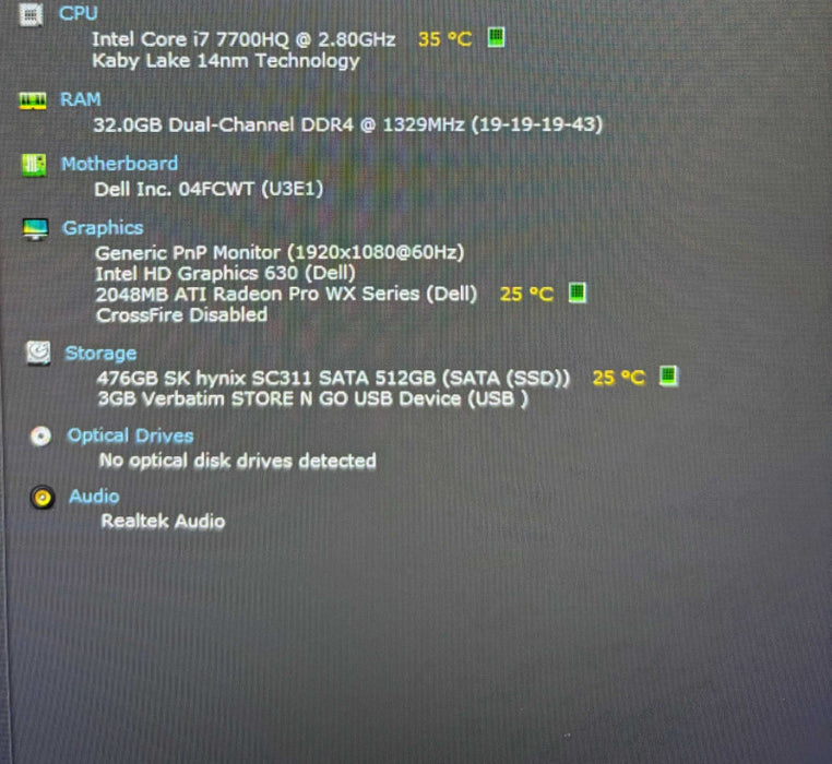 Dell Precision 7520 i7-7700HQ@2.8GHz Radeon Pro WX 2GB GPU 32GB RAM 512GB SSD  Lap200