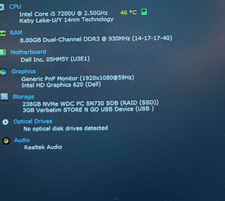Dell XPS 13 9360 Intel Core i5-7200U@2.5GHz 8GB DDR4 RAM 256GB SSD  Lap200