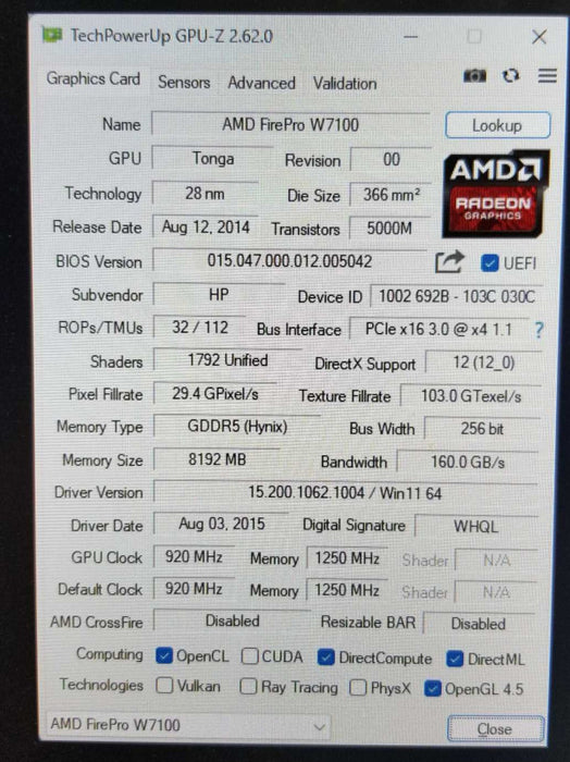 AMD FirePro W7100 8GB GDDR5 Graphics Card | 4x DisplayPort Q